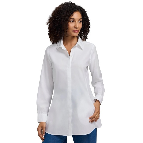 Foxcroft Cici No Iron Pinpoint Long Sleeve Tunic - Picture 2 of 14